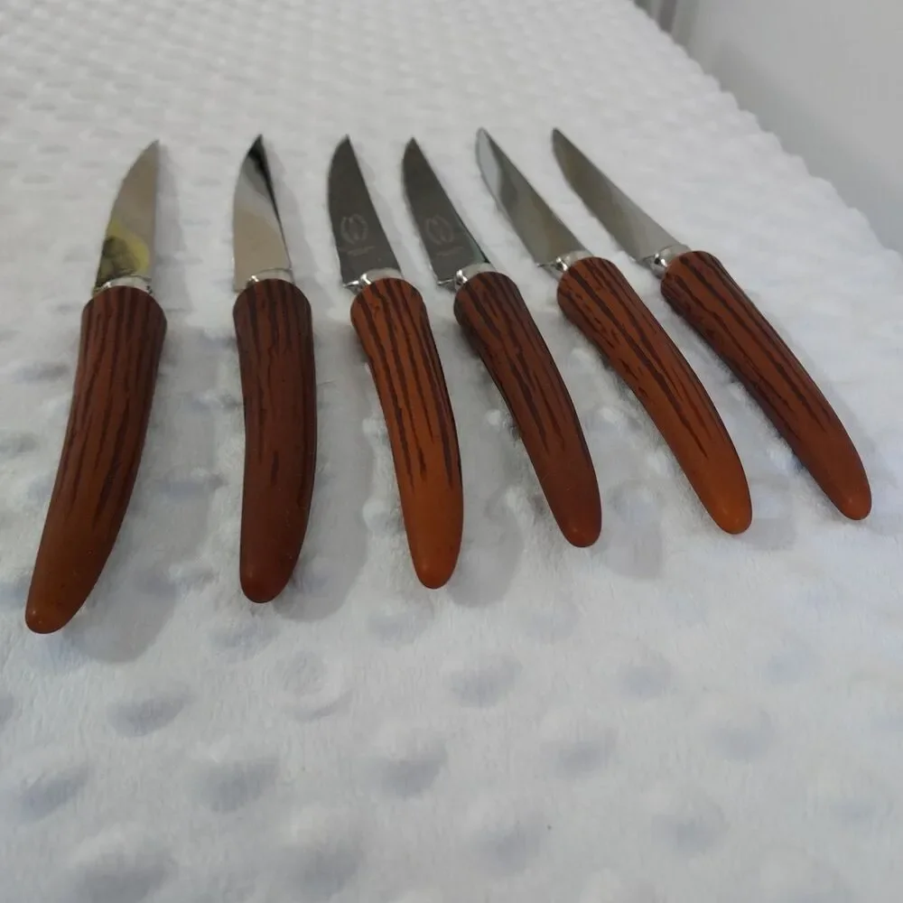 Vintage E Parker And Sons 3709 Sheffield England Horned Steak Knife Set Of 6